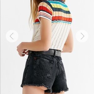 BDG Girlfriend High-Rise Distressed Shorts, Black